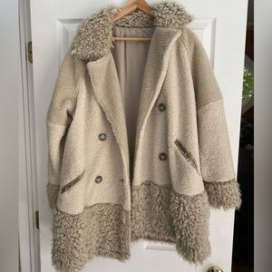 Free People Button Down Two Tone Teddy Coat